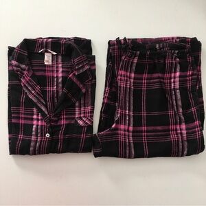 Size MEDIUM LONG Victoria’s Secret Black & Pink Plaid Flannel Pajamas Pockets VS